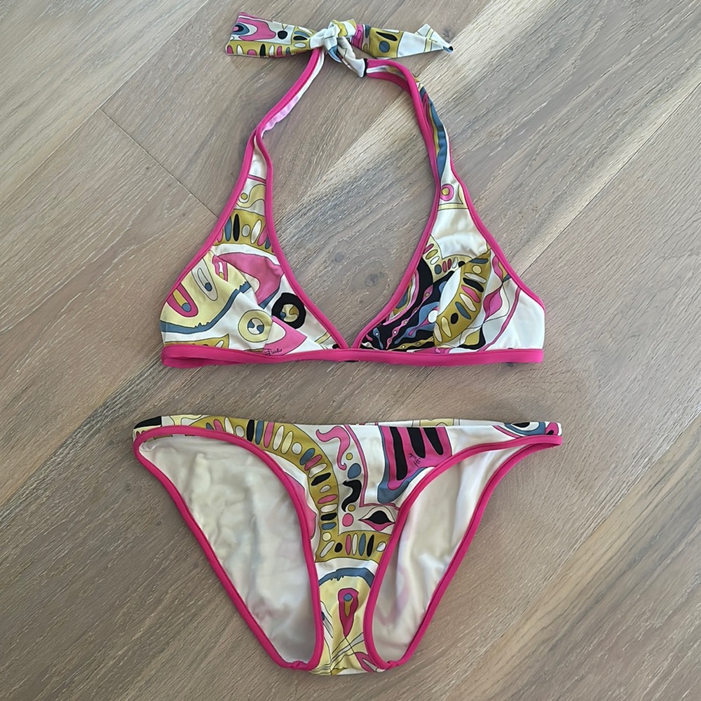 Emilio Pucci pink print swim set.